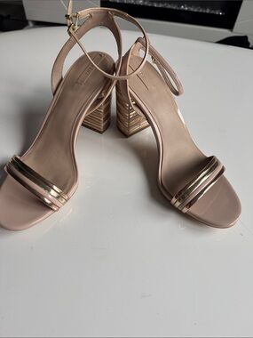 Aldo Blush Pink Block Heel Sandals with Gold Accent